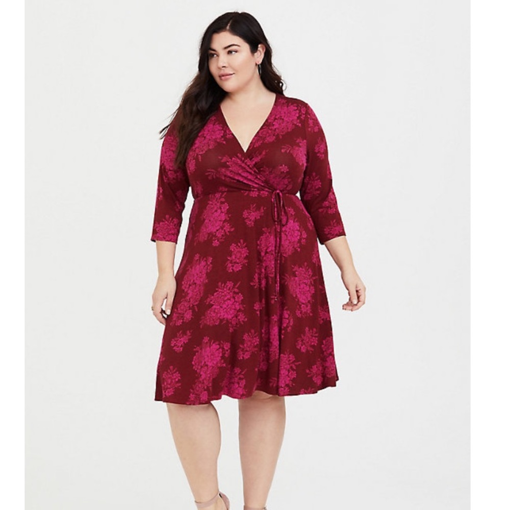 TORRID red floral jersey wrap dress!